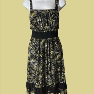 Cato Black and Yellow Midi Sundress with Square Neck and Sleeveless Design